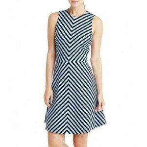 J. McLaughlin Size S Blue & Black Chevron Stripe Catalina Dress, Exc. Used Cond.